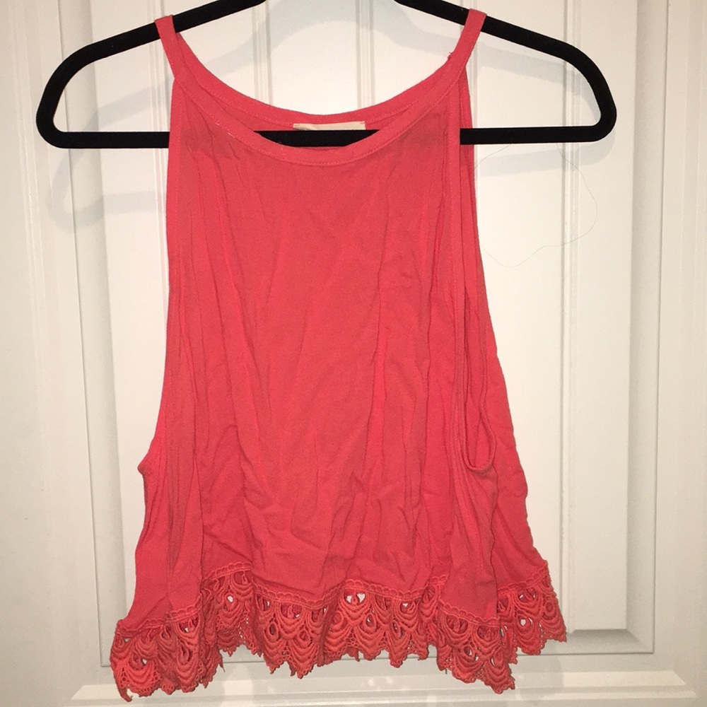 High neck tank top with lace detailing